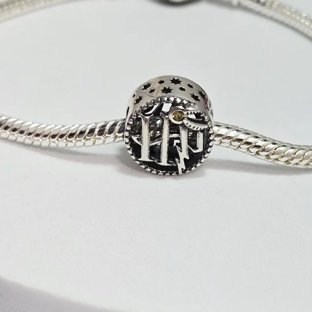 Wizard Harry Potter Inspired Sterling Silver Round Bracelet Charm 925 Cutout